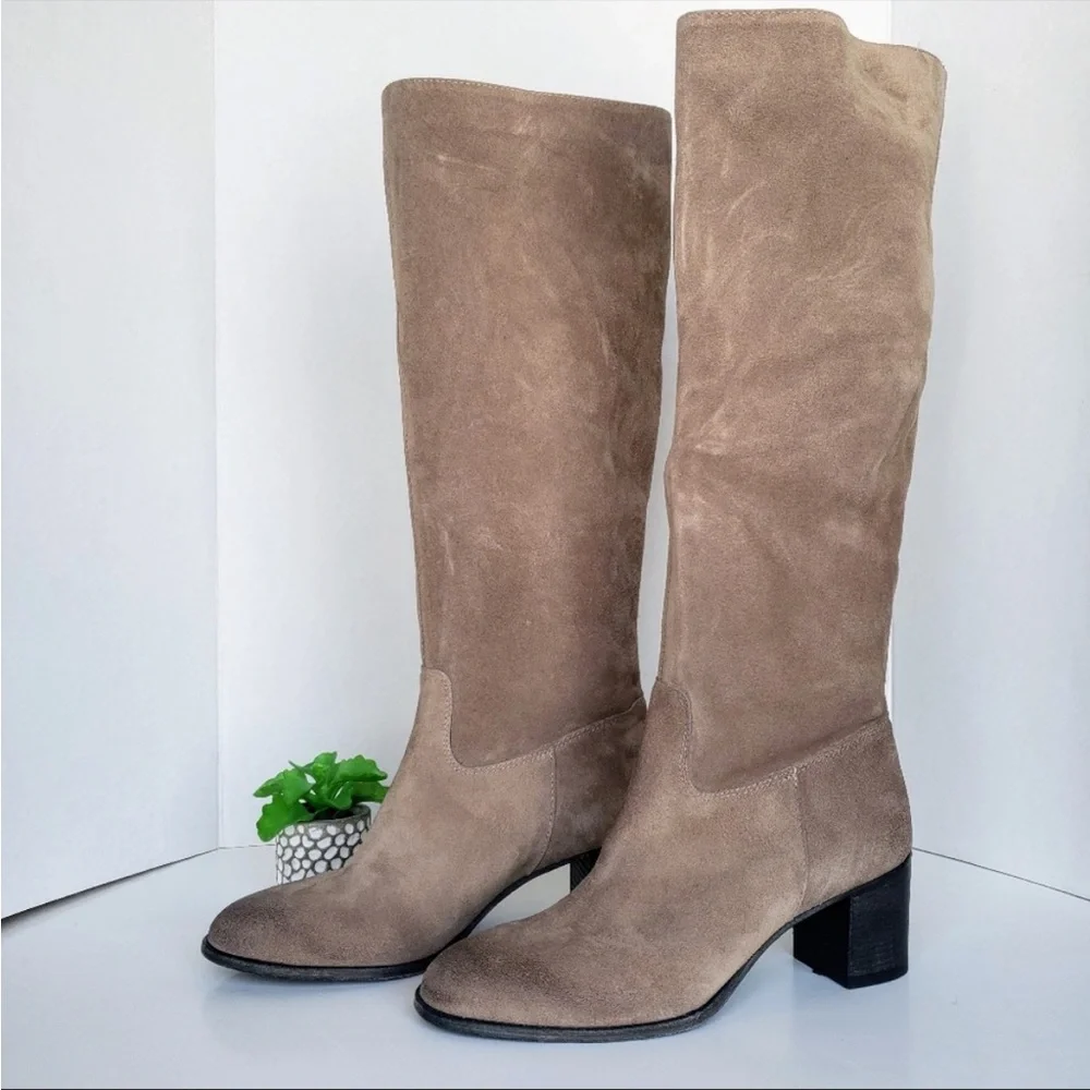 Free People Boots Cleo Slouch Suede Knee High Heeled Leather Grey NIB US 8 EU 38 - Picture 6 of 15